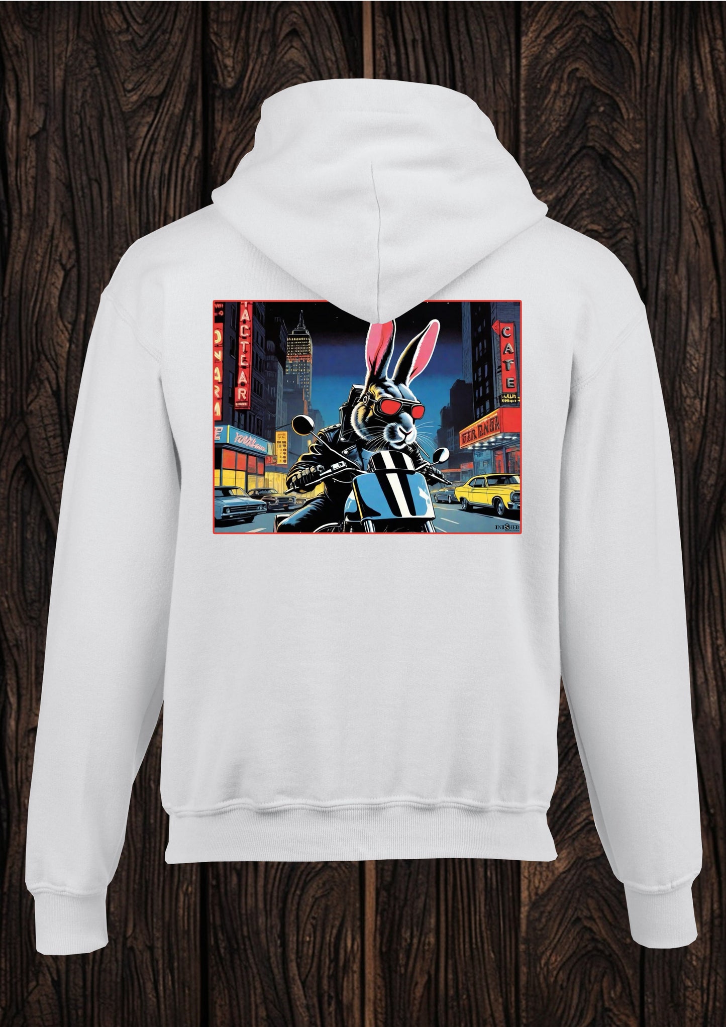 Rabbit biker unisex white hooded top 101