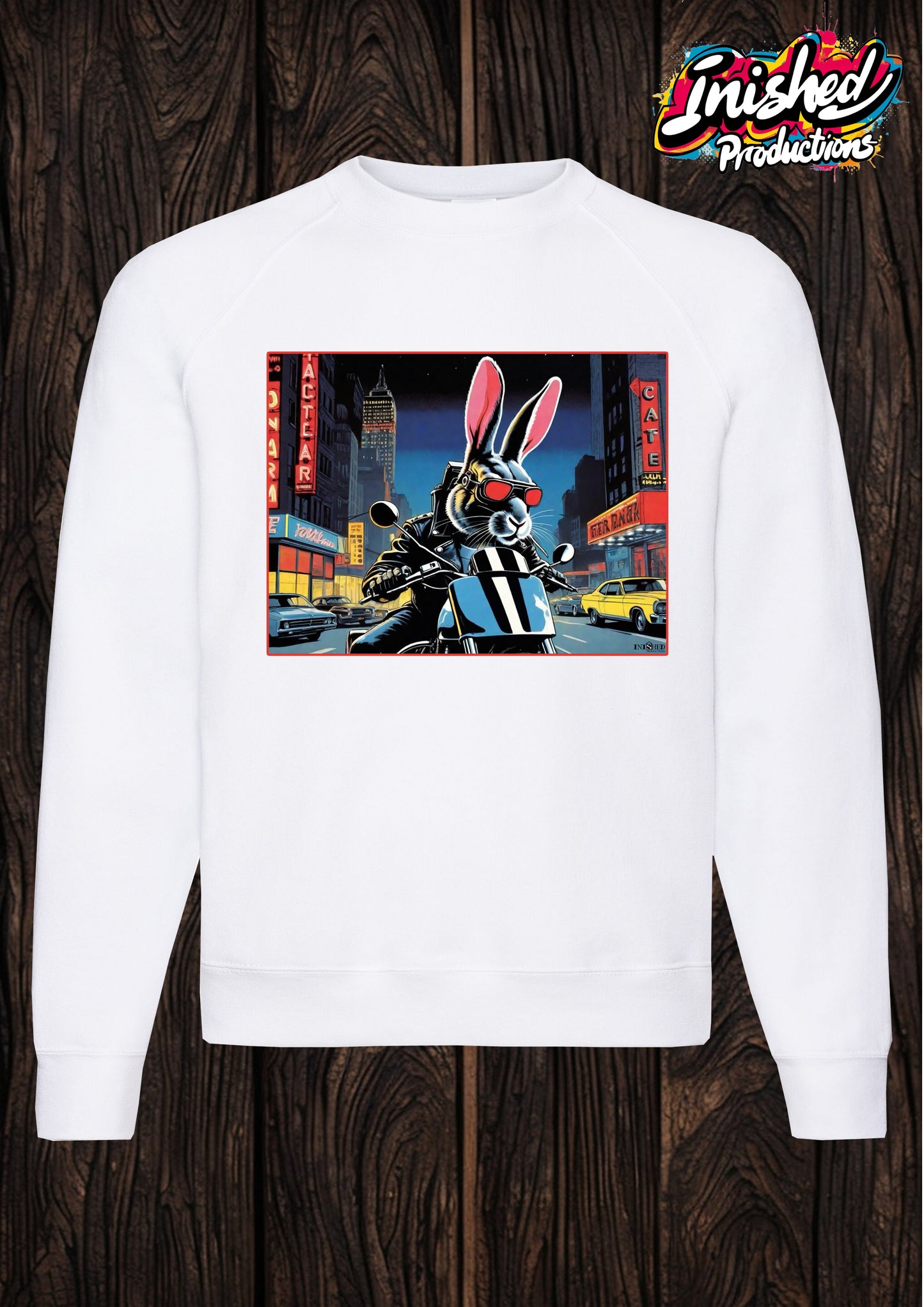 Rabbit biker white unisex Classic Sweatshirt 101