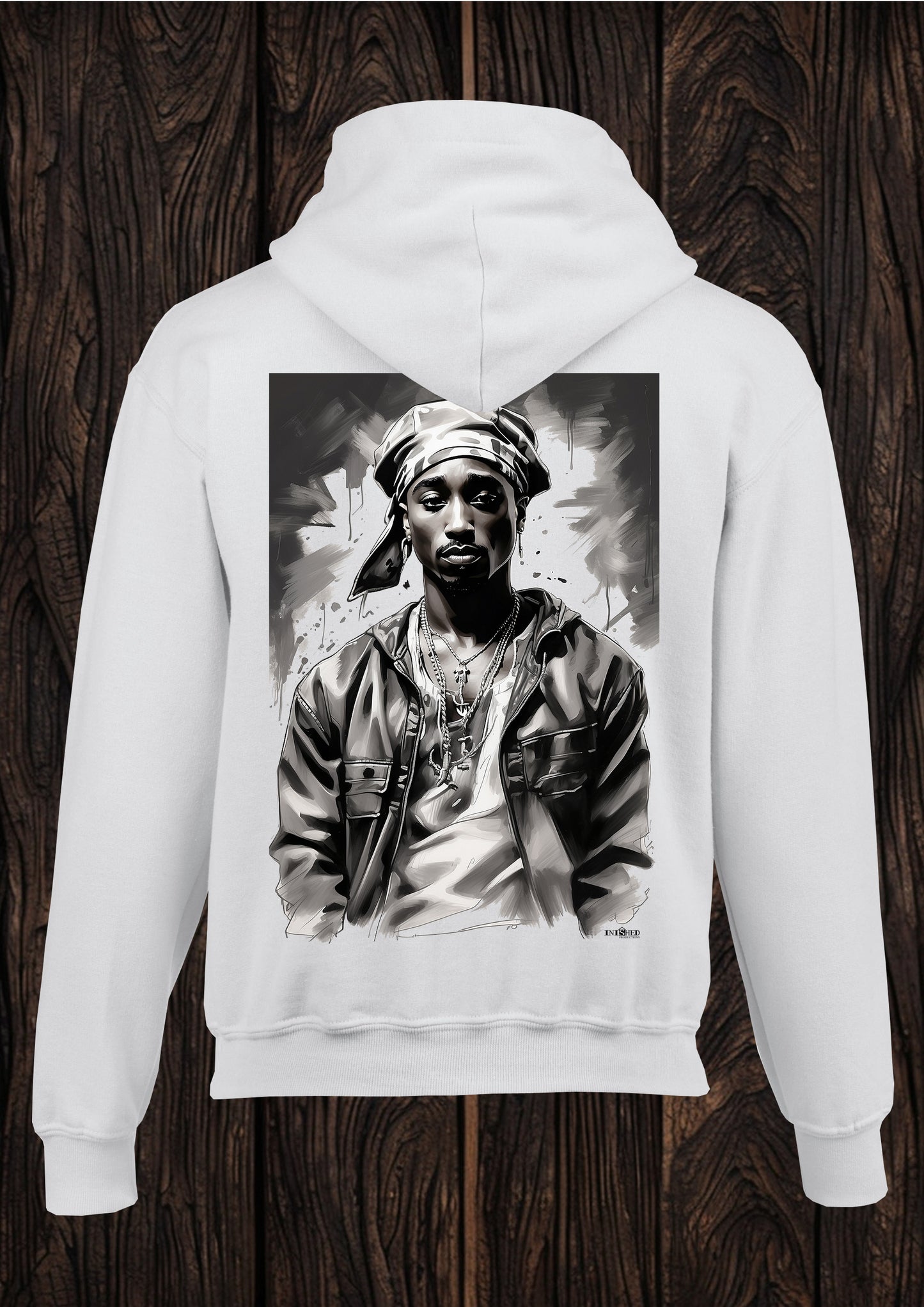 2 Pac black and white ghetto Adult unisex white hooded top 1