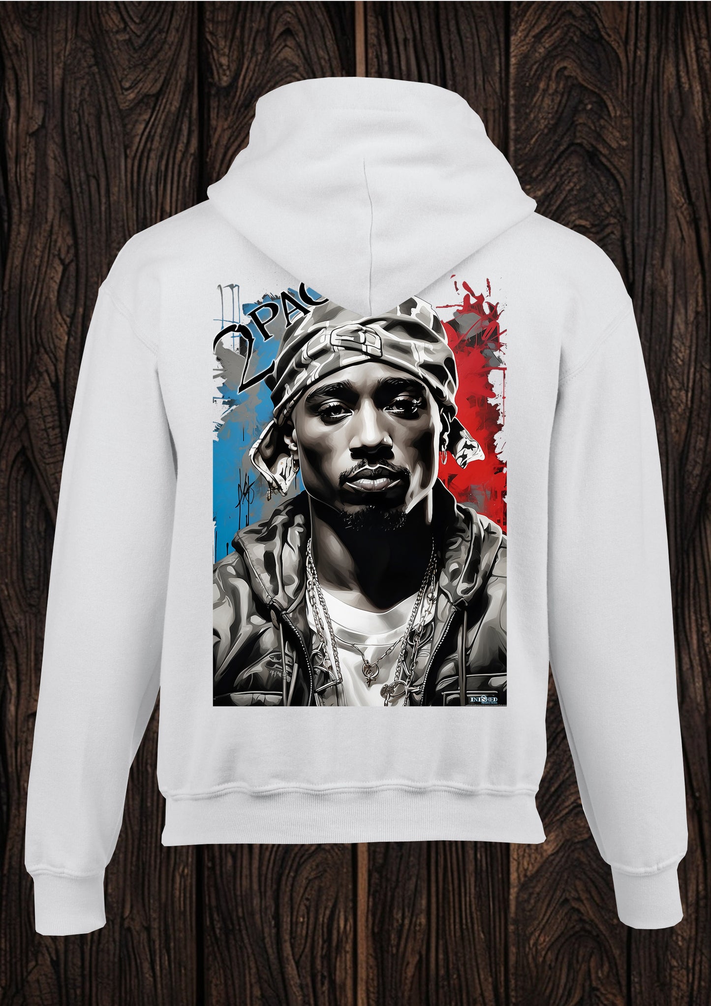 2 Pac Red and blue ghetto Adult unisex white hooded top 2