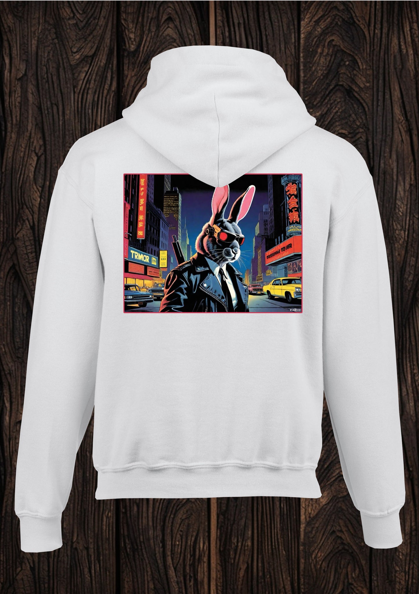 Rabbit terminator unisex white hooded top 103