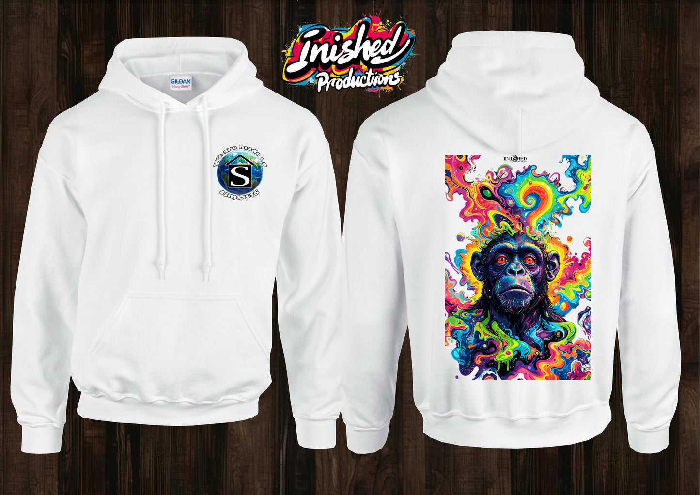 Chimp trip unisex white hooded top 135