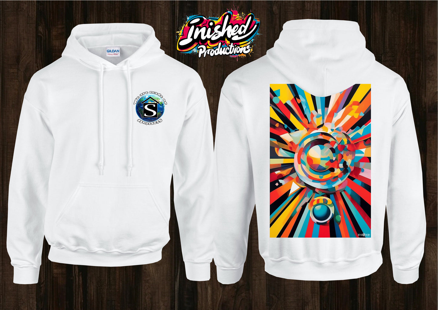 90s retro pattern Adult unisex white hooded top 4