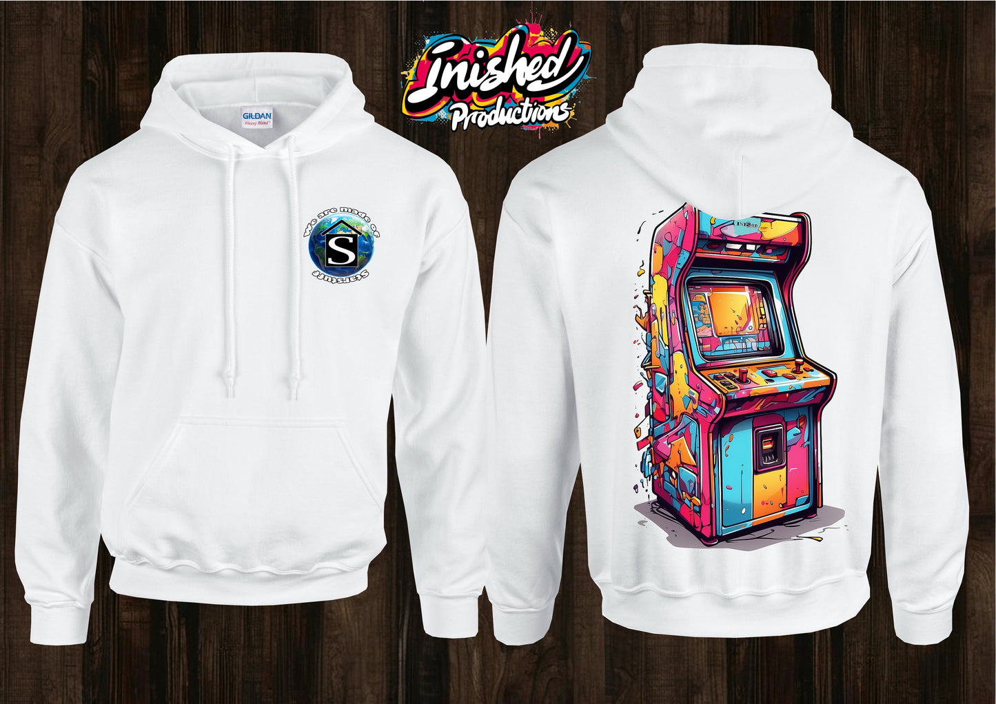 Arcade graffiti unisex white hooded top 40