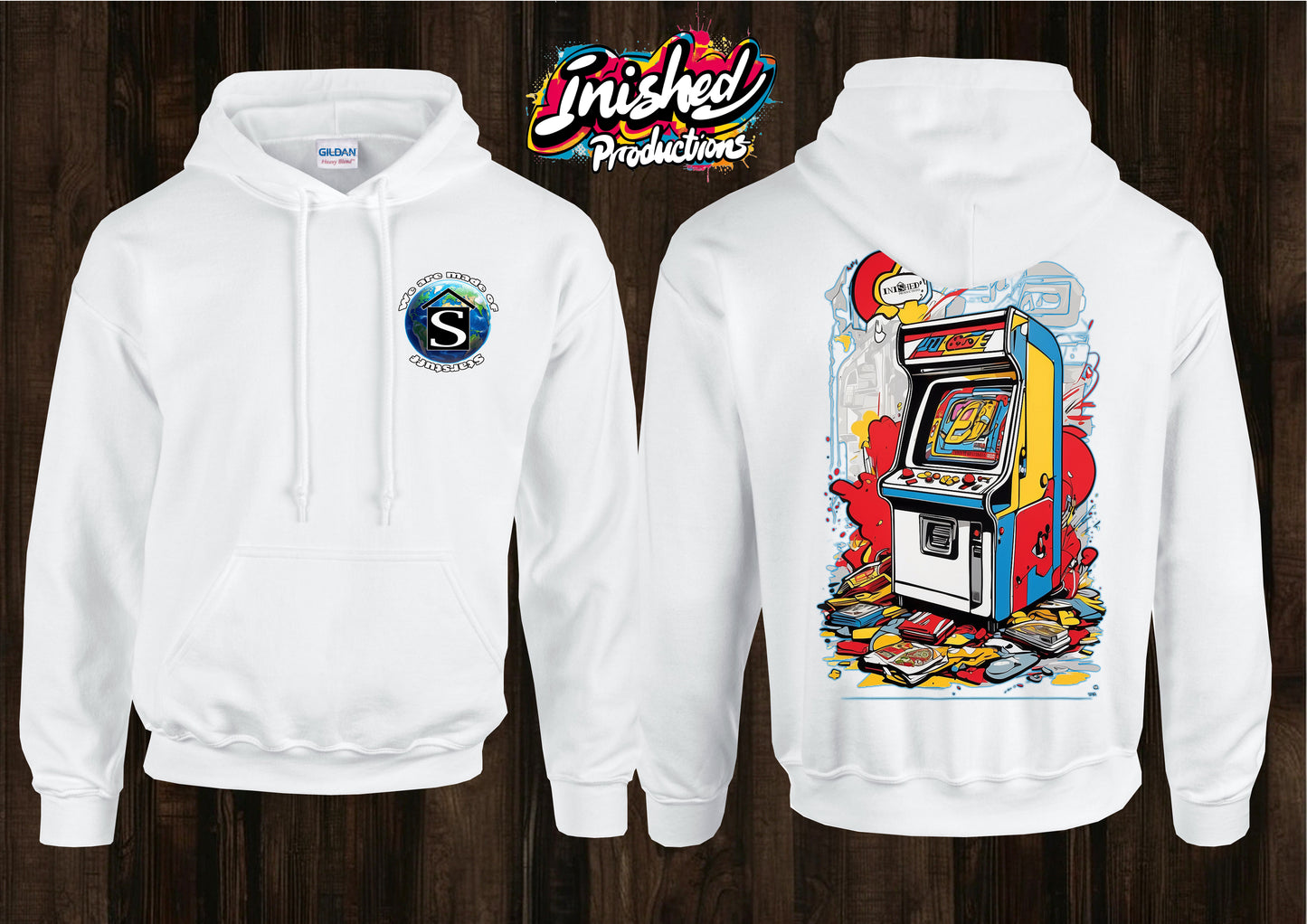 Arcade graffiti unisex white hooded top 41