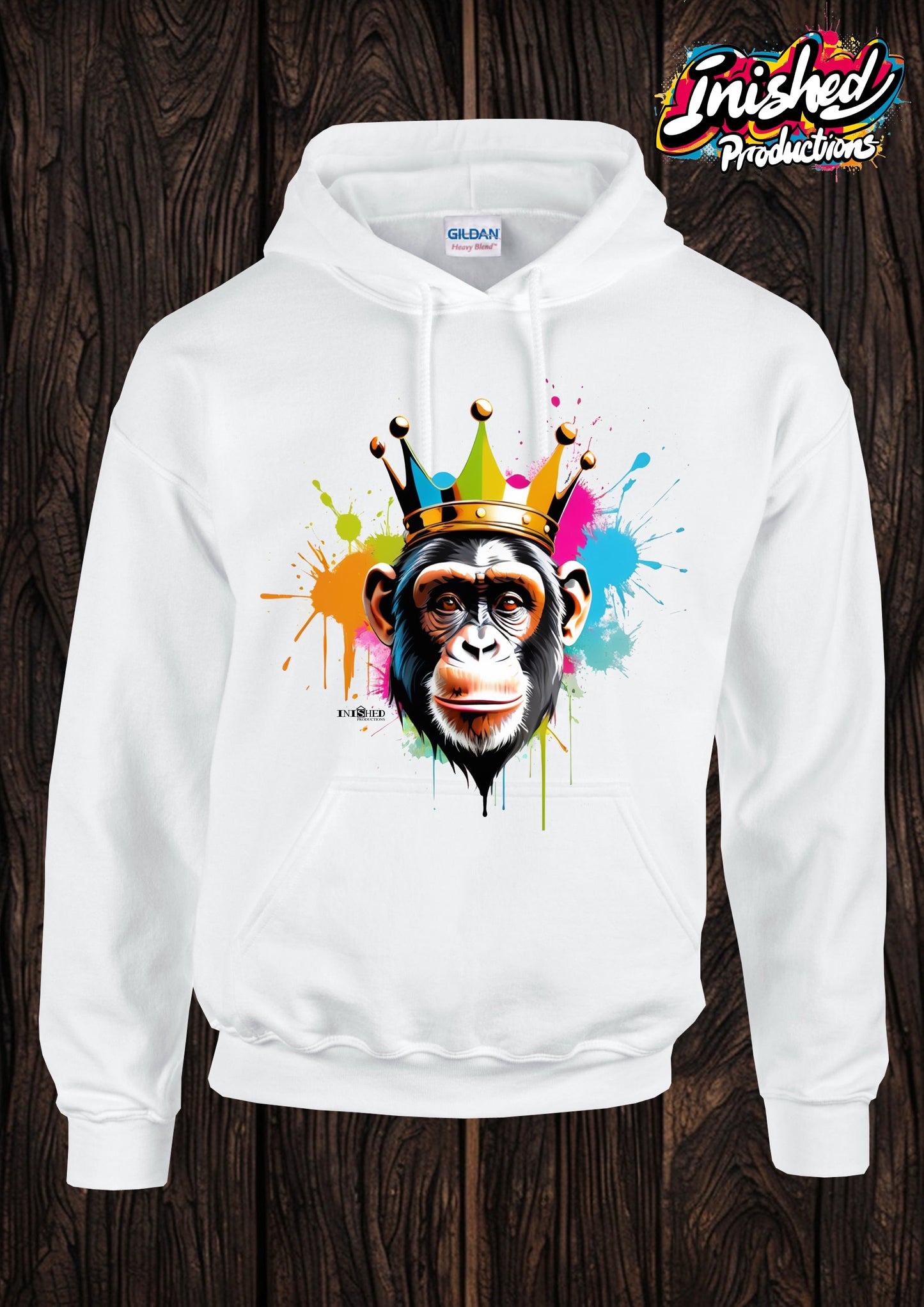 Chimps crown Adult unisex white hooded top 14