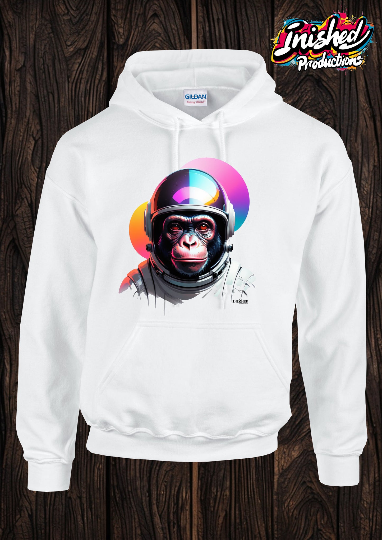 Chimps in space unisex white hooded top 16
