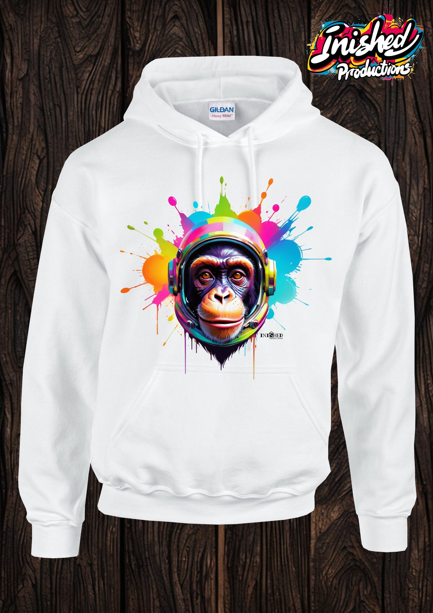 Chimps in space graffiti unisex white hooded top 15