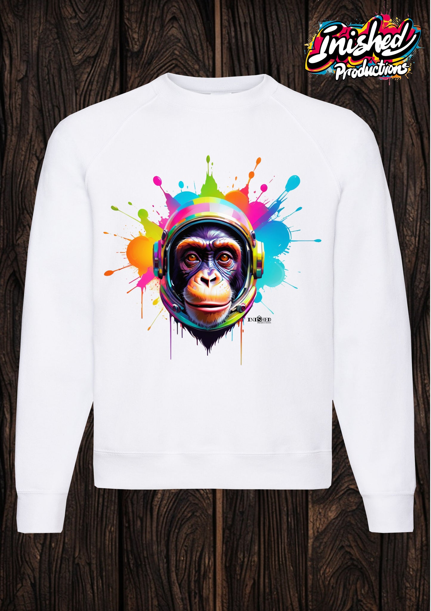 Chimp in space graffiti unisex white Classic Sweatshirt 15