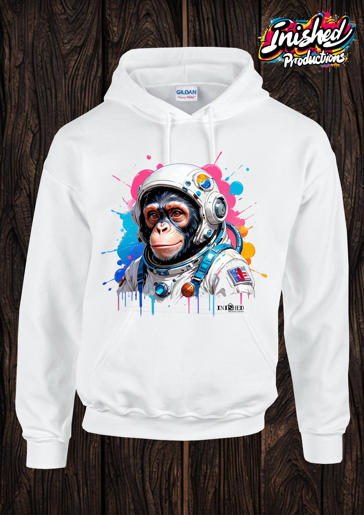 Chimps in space Adult unisex white hooded top 11