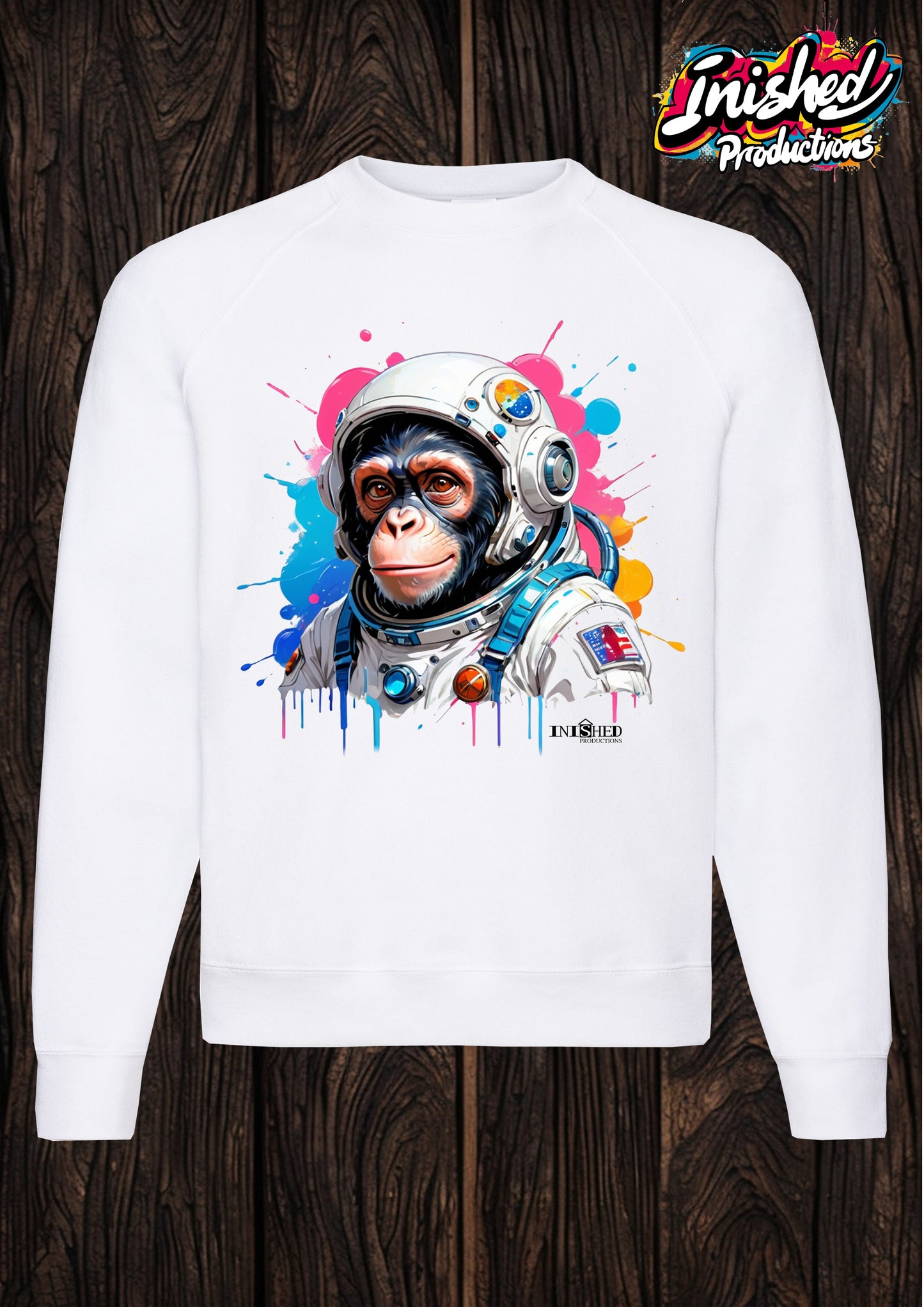 Chimps in space unisex white Classic Sweatshirt 11