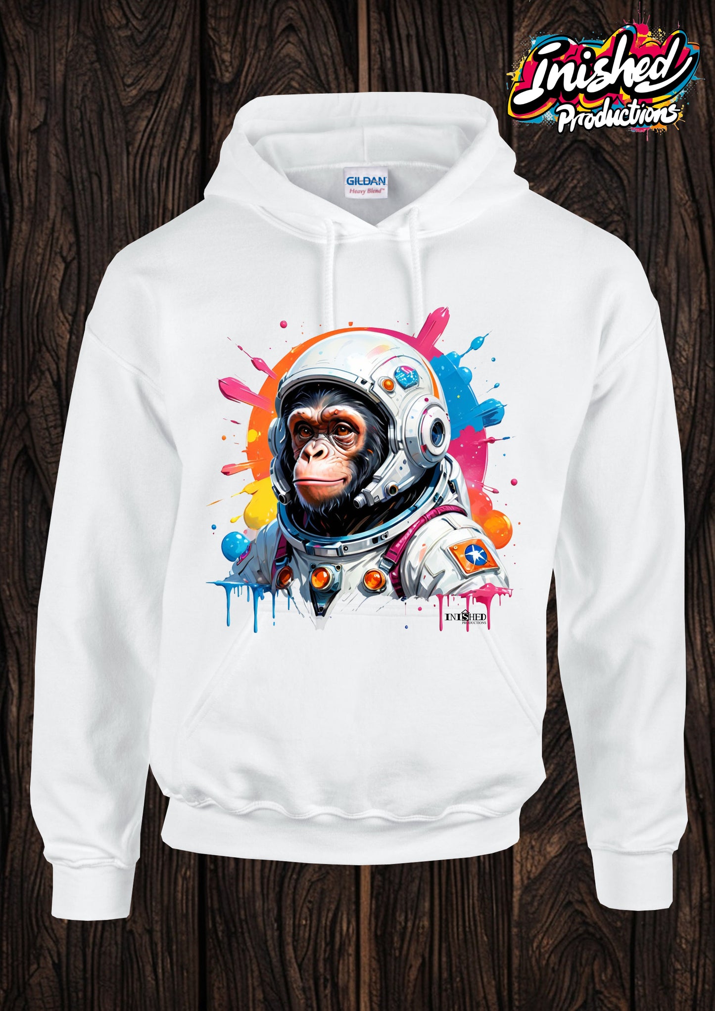 Chimps in space Adult unisex white hooded top 12
