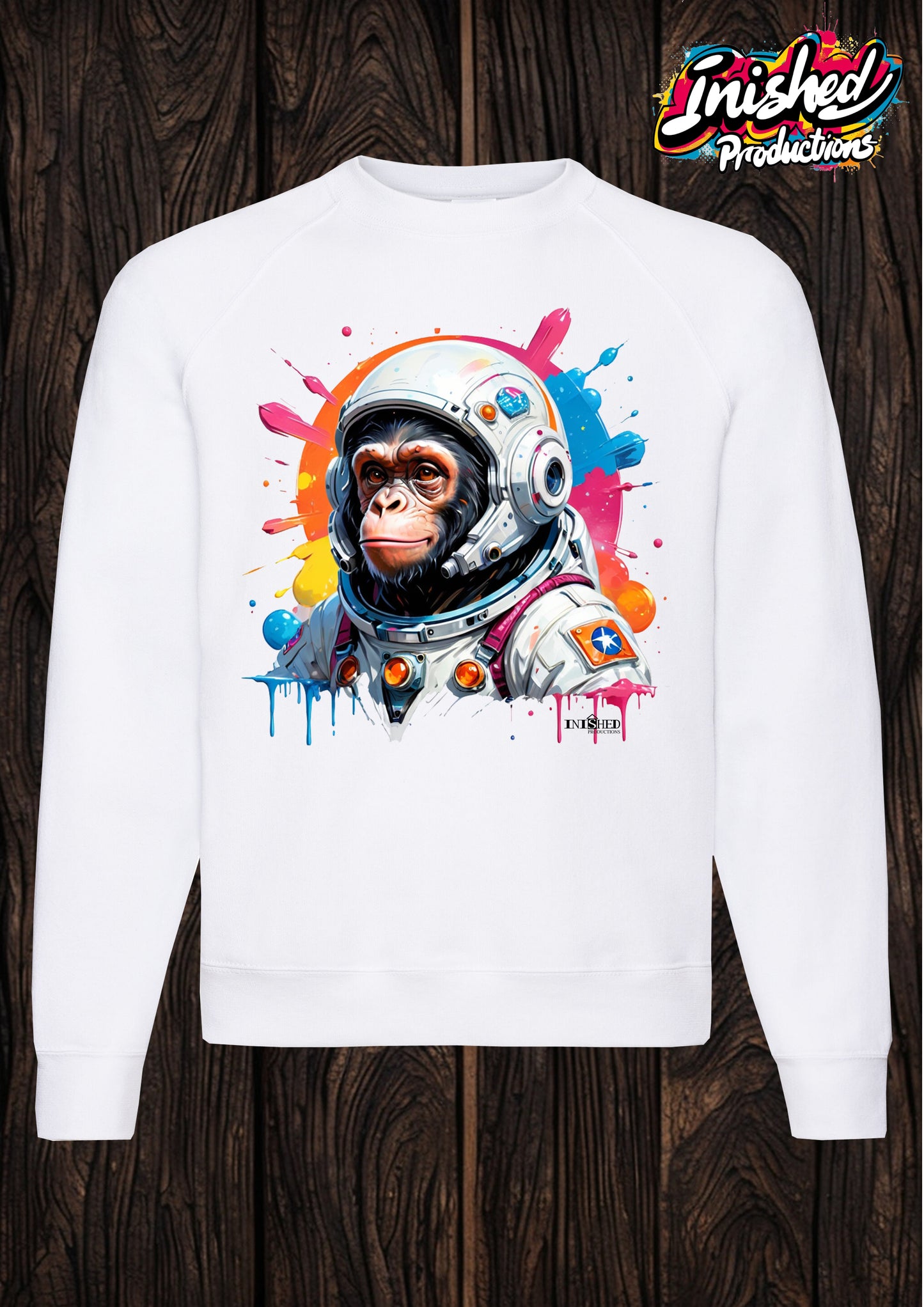 Chimps in space unisex white Classic Sweatshirt 12