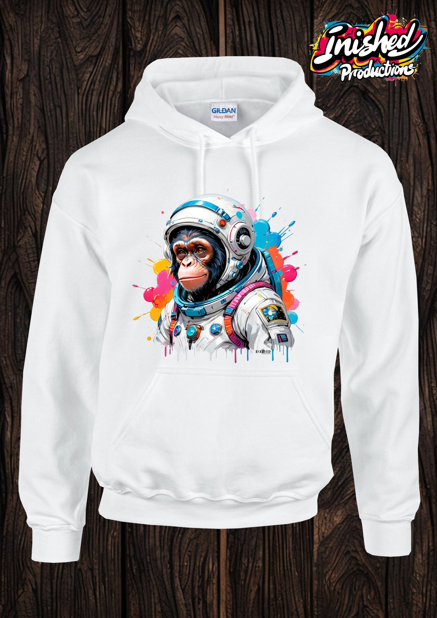 Chimps in space Adult unisex white hooded top 13