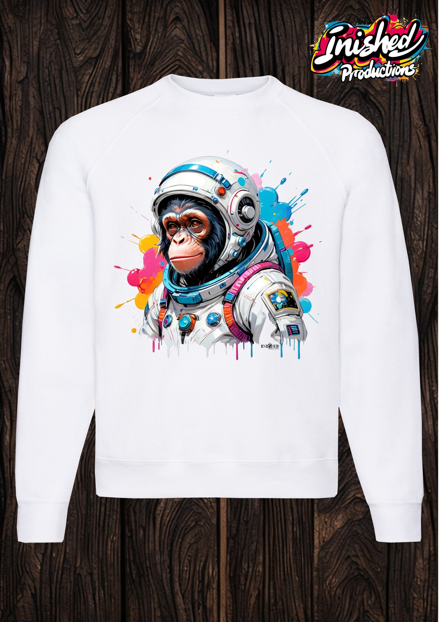 Chimps in space unisex white Classic Sweatshirt 13