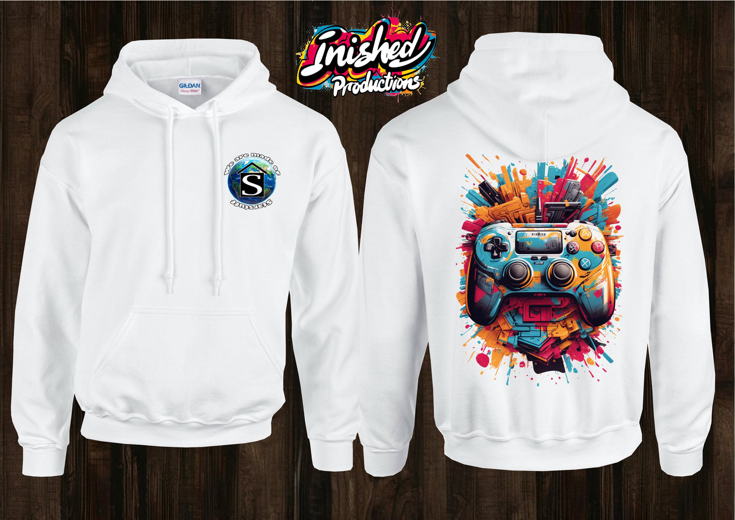 Console controller graffiti unisex white hooded top 44