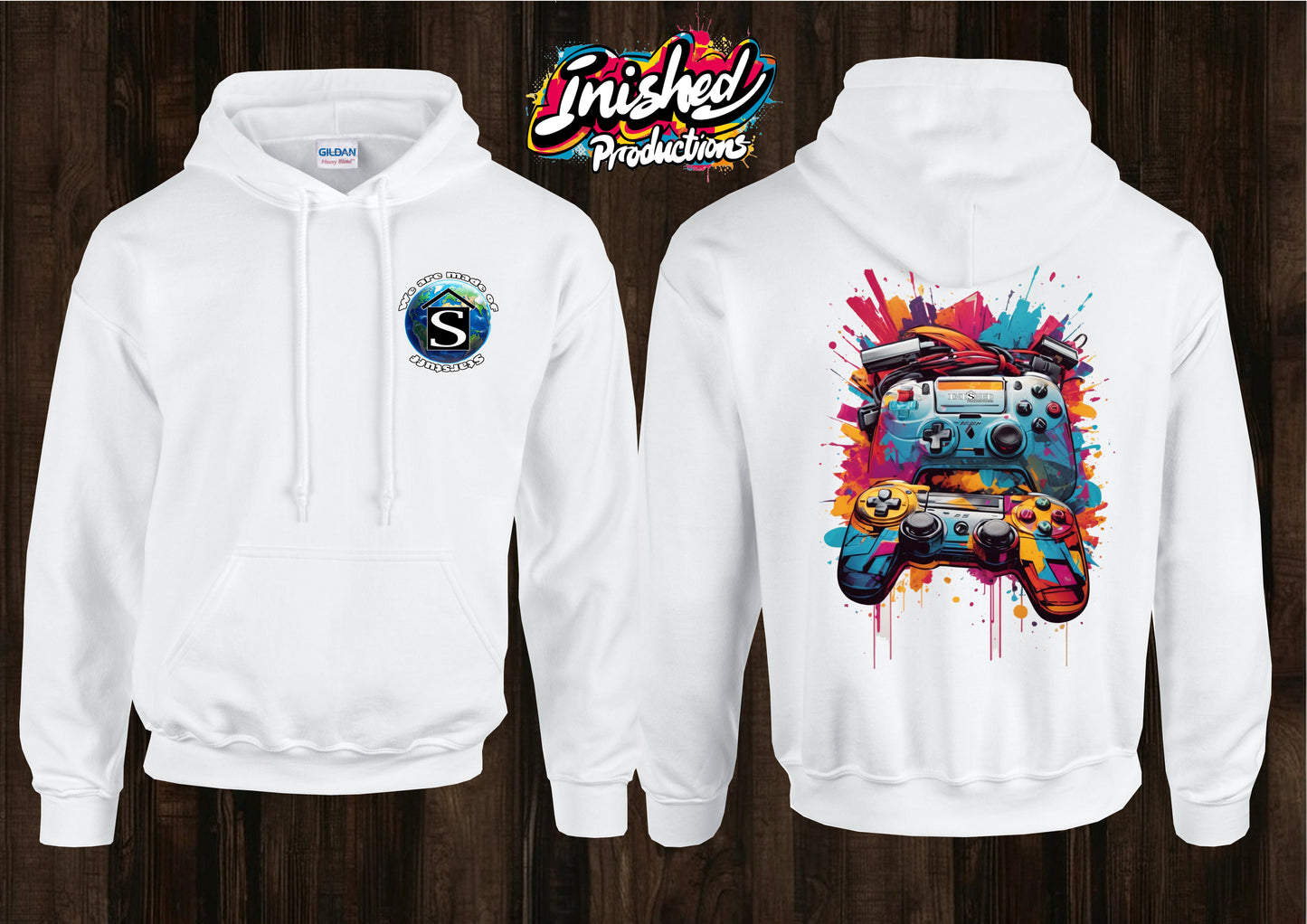 Console controller graffiti unisex white hooded top 46