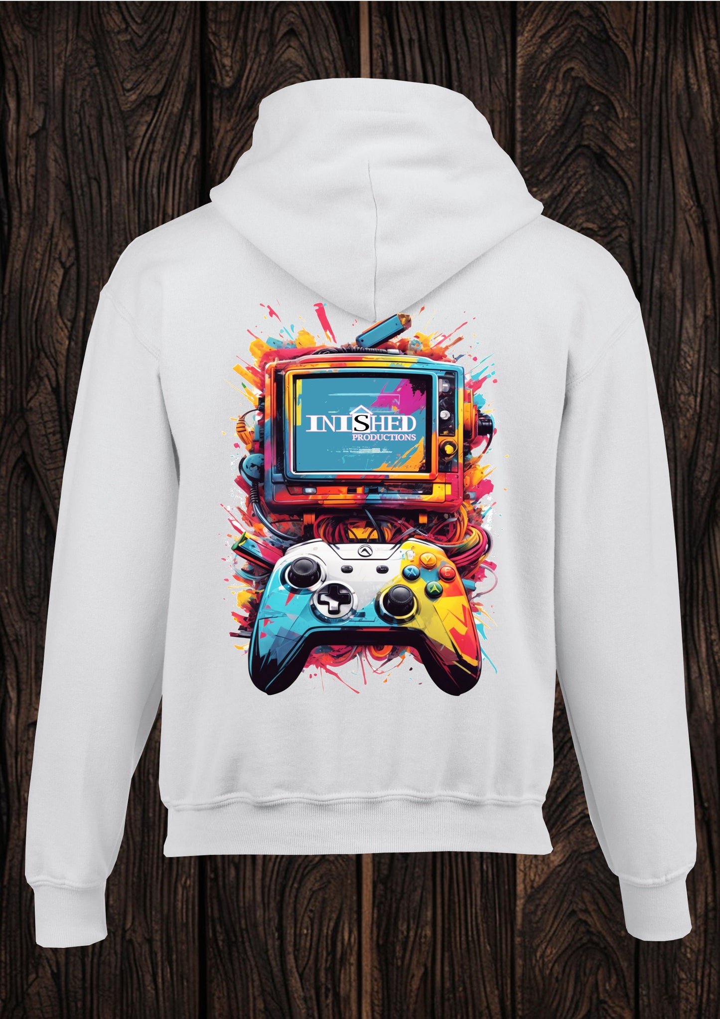 Console controller TV graffiti unisex white hooded top 43