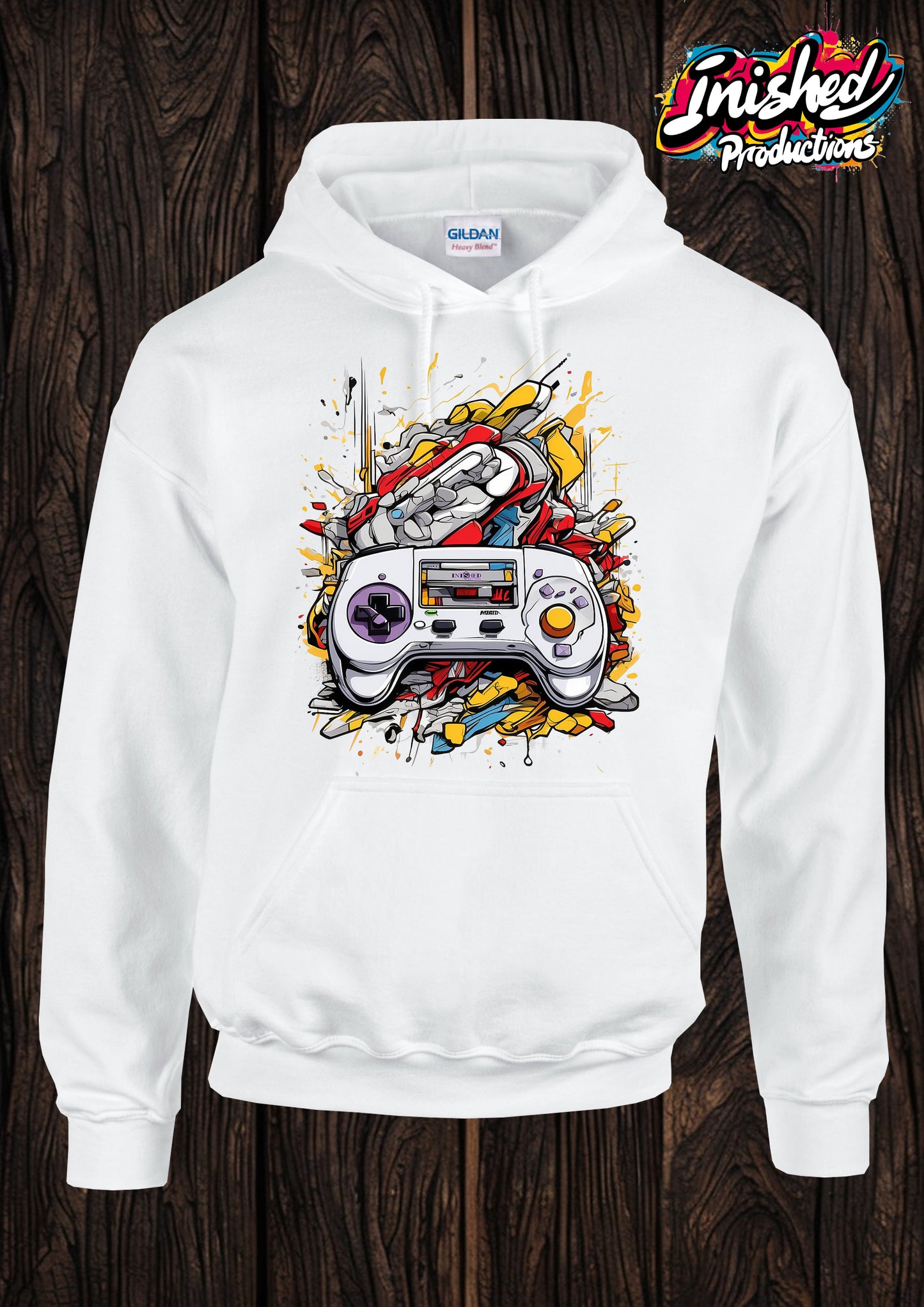 Console controller graffiti unisex white hooded top 45