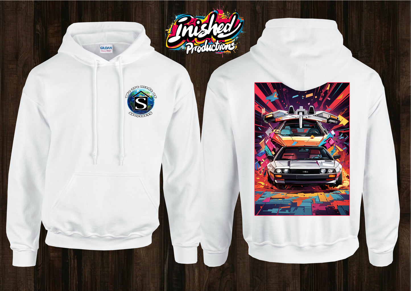 DeLorean unisex white hooded top 20