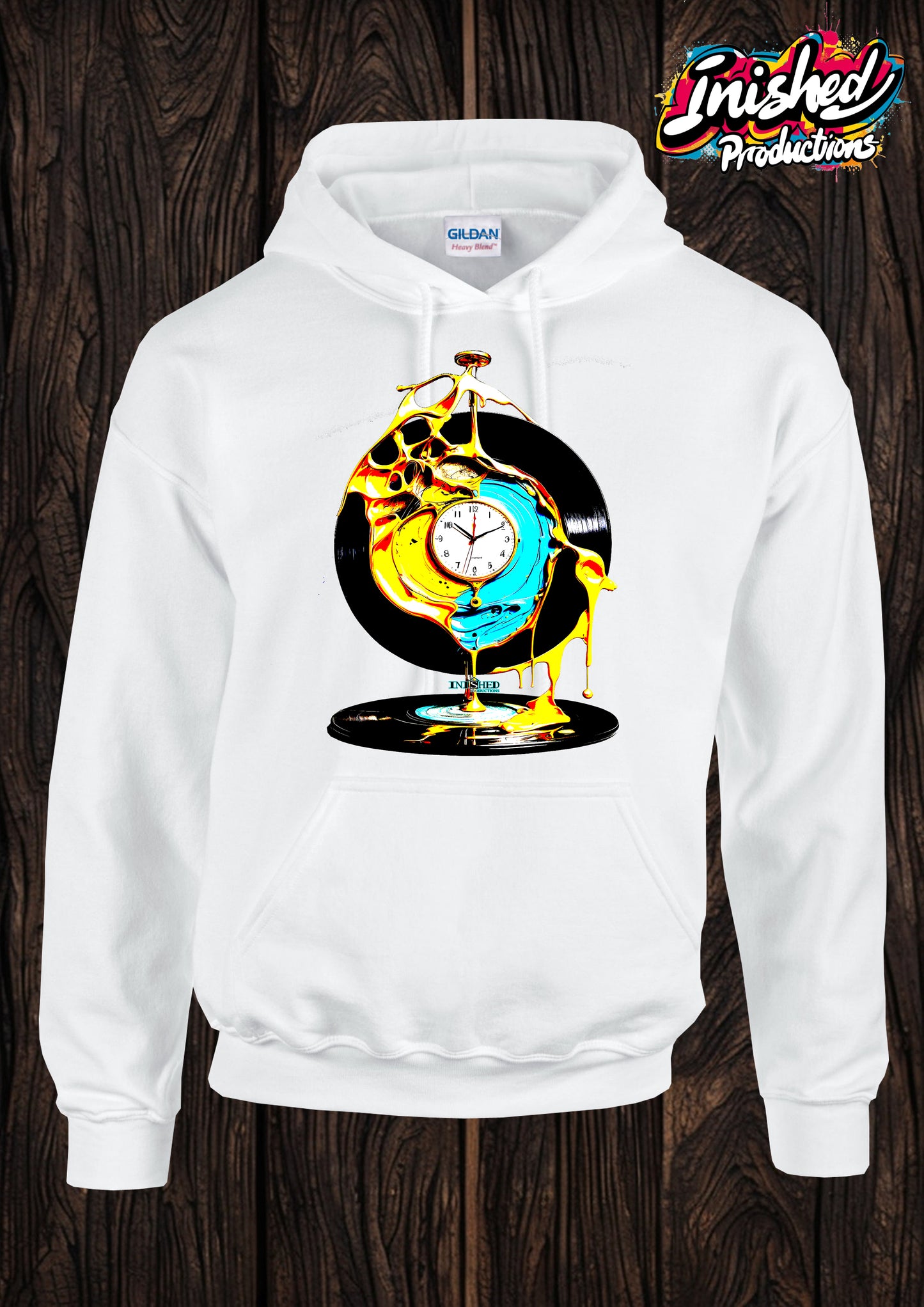 Dali record clock unisex white hooded top 24