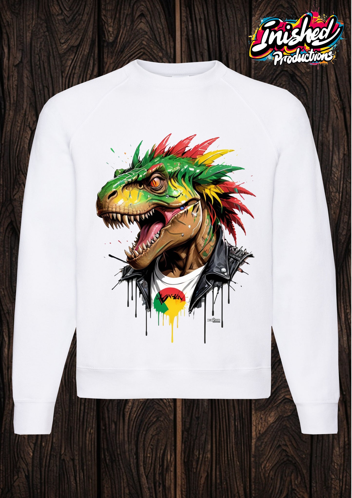 Dino rocker graffiti white unisex Classic Sweatshirt 91