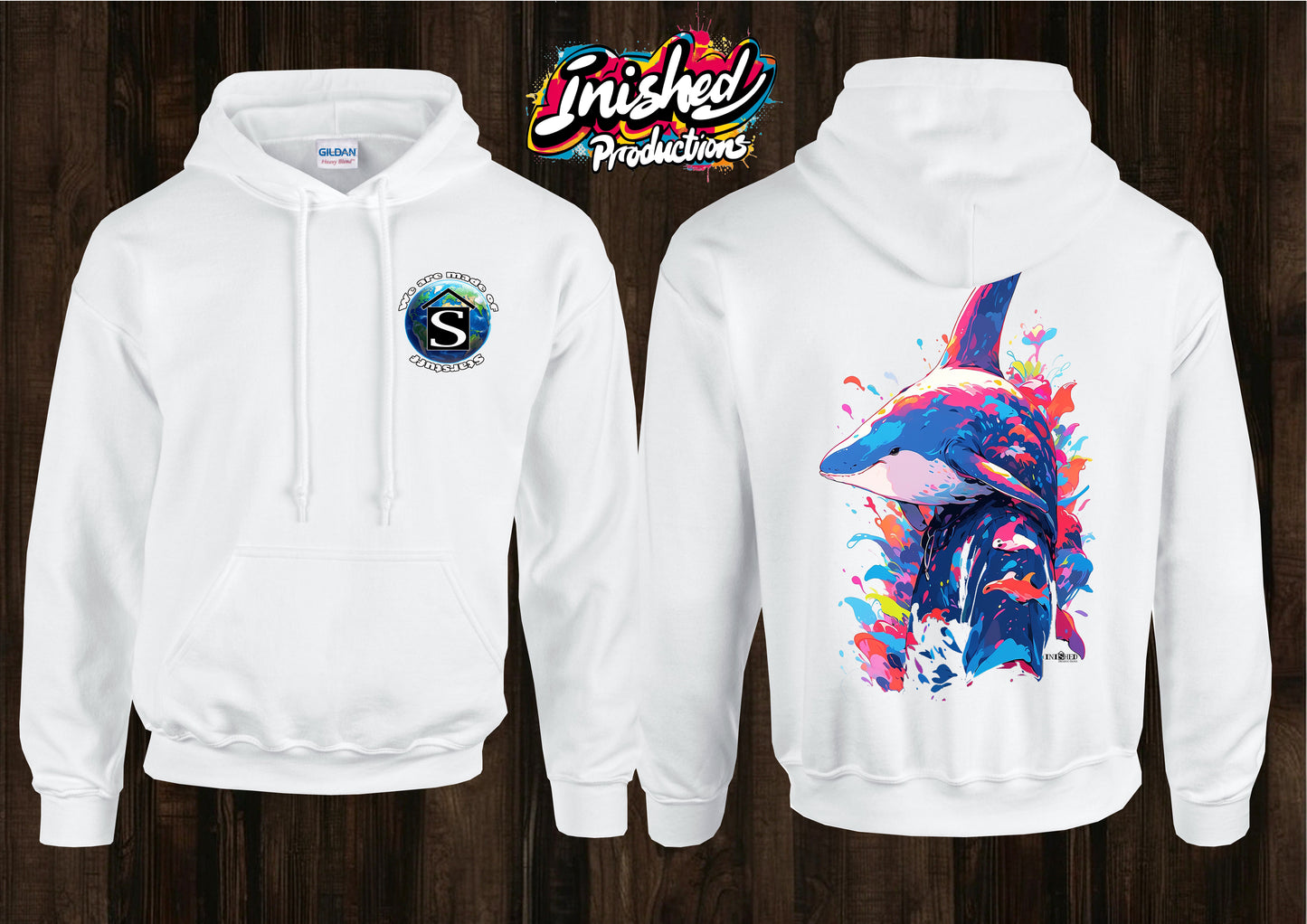 Dolphin head graffiti unisex white hooded top 48