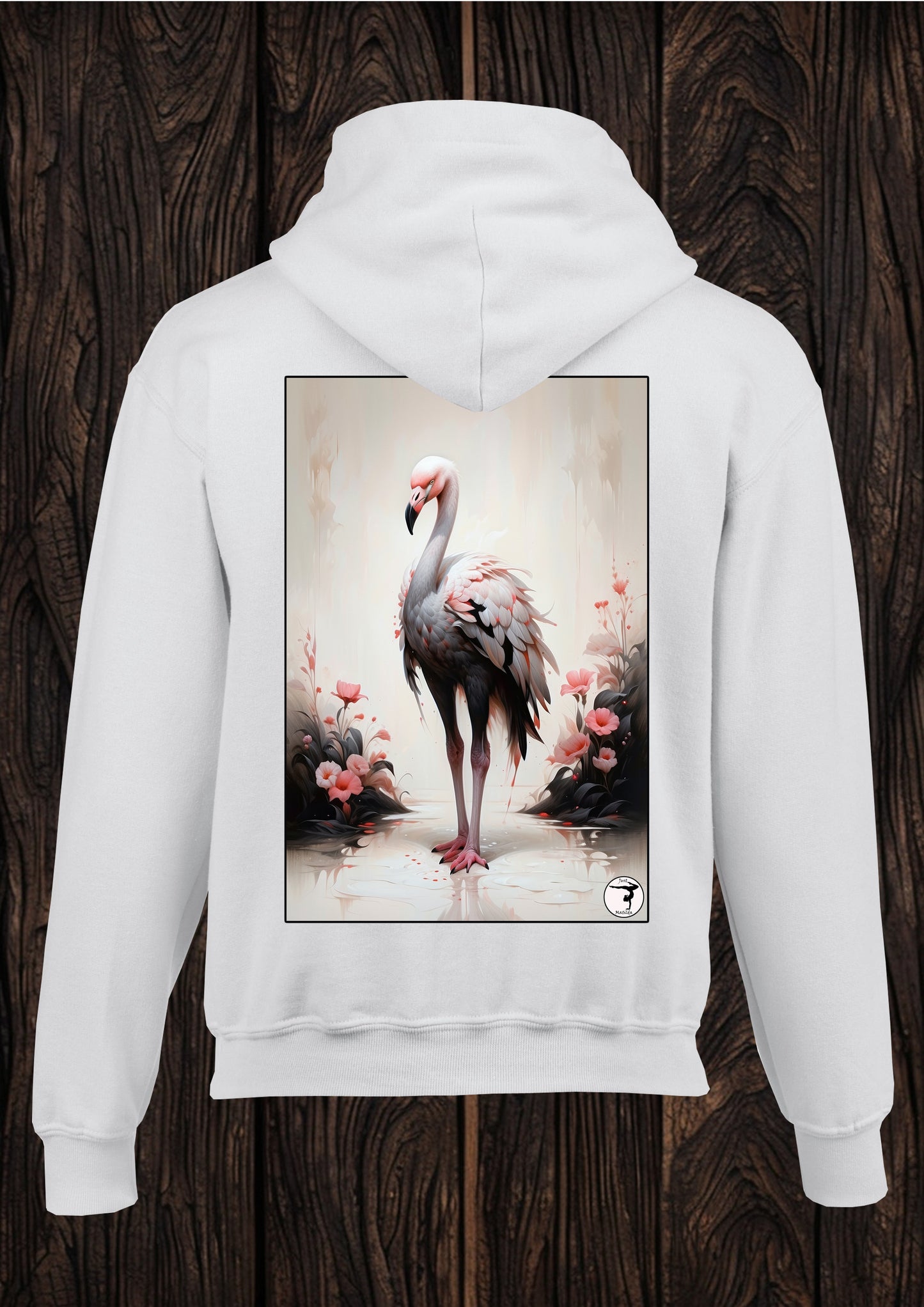 Just Matilda flamingo unisex white hooded top 71