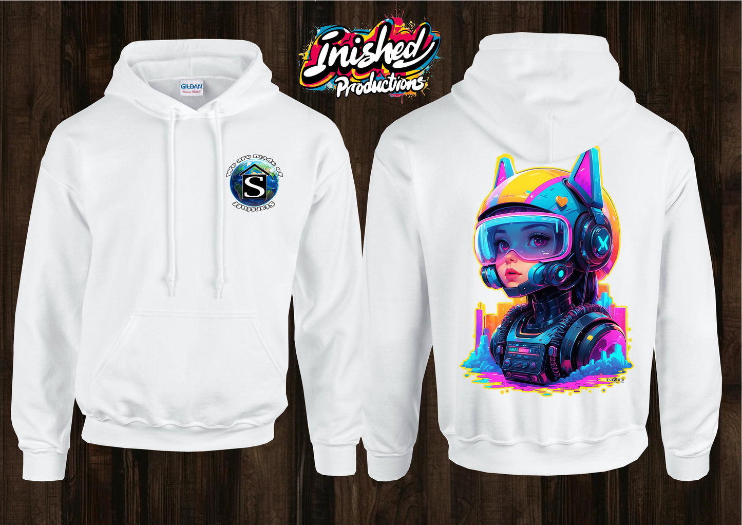 Digital cat unisex white hooded top 35