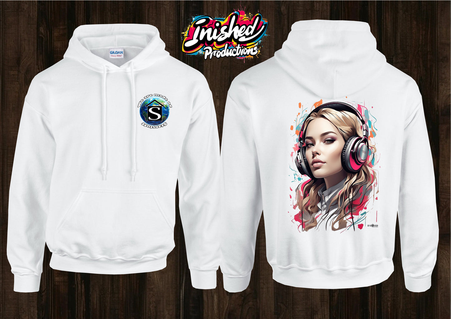 Headphones girl graffiti unisex white hooded top 49