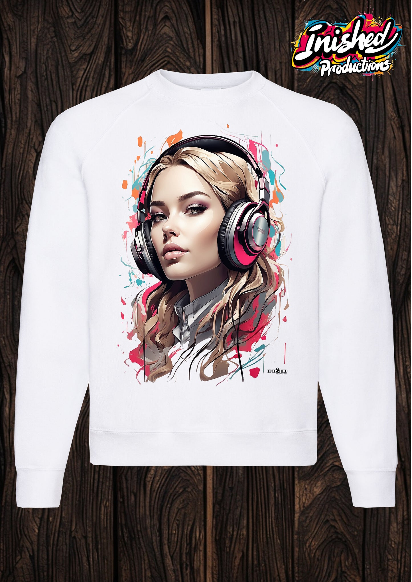 Headphone girl graffiti white unisex Classic Sweatshirt 49