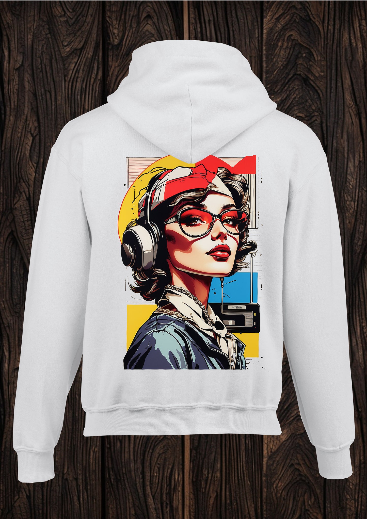 Lichtenstein headphone girl tape unisex white hooded top 124