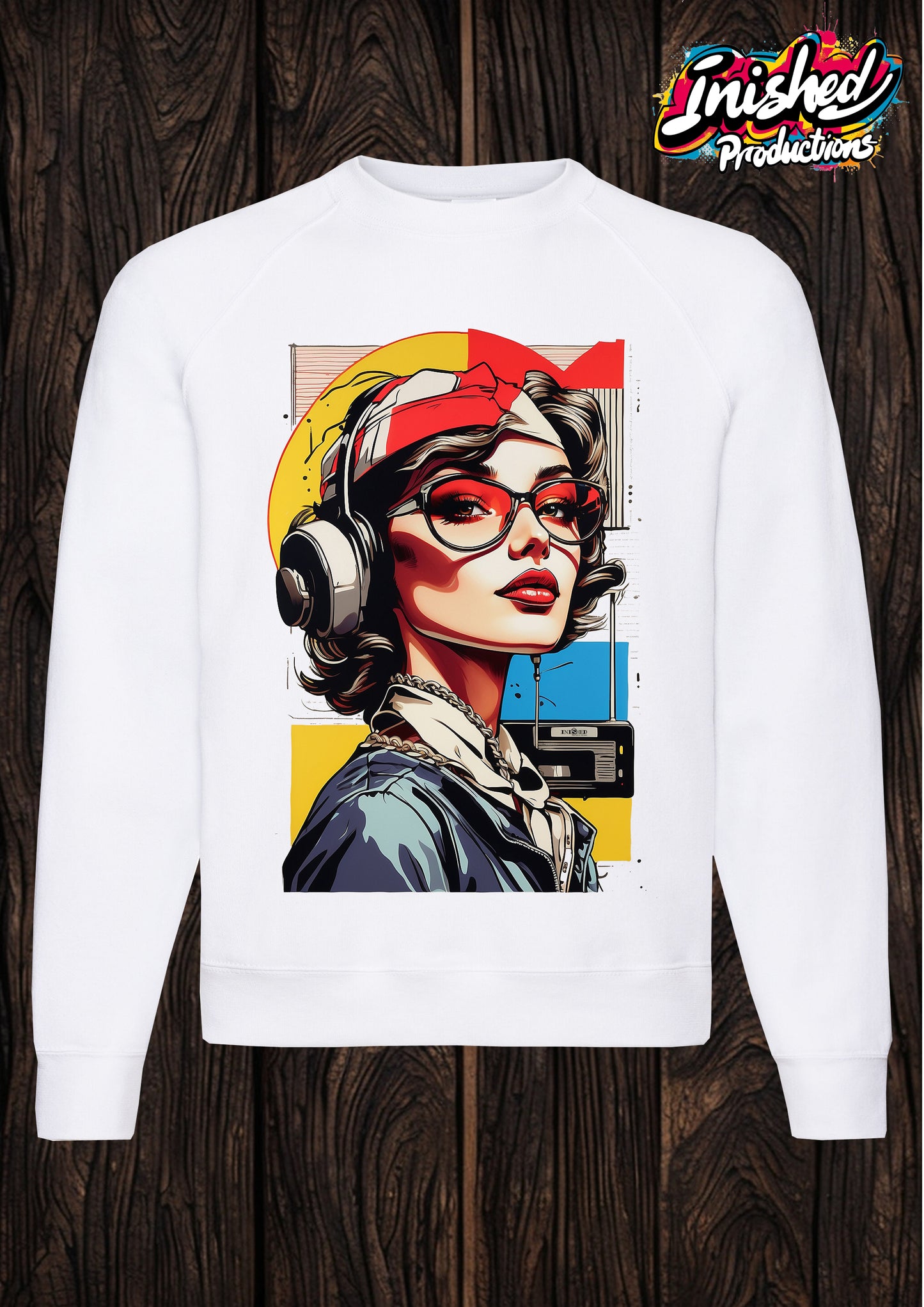 Lichtenstein Headphone girl white unisex Classic Sweatshirt 124