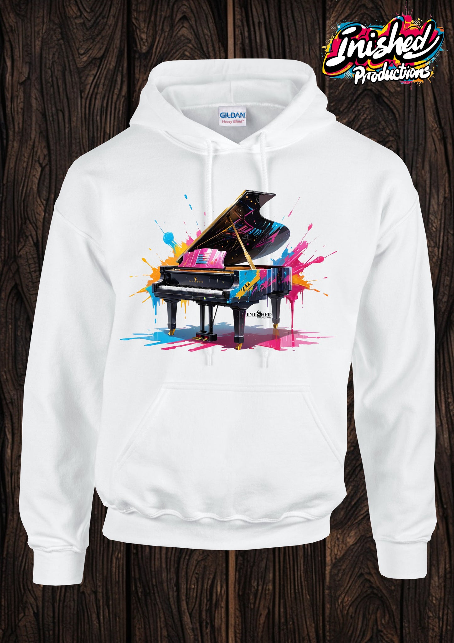 Grand piano paint splatter unisex white hooded top 56