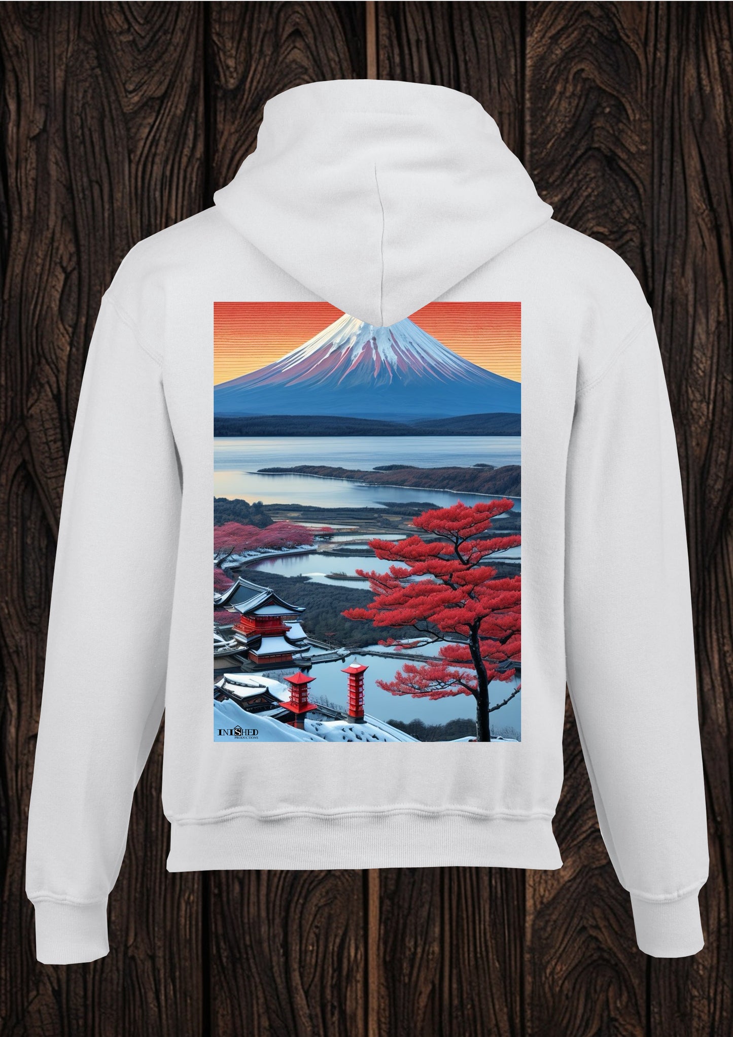Sunset mountain Japan unisex white hooded top 99