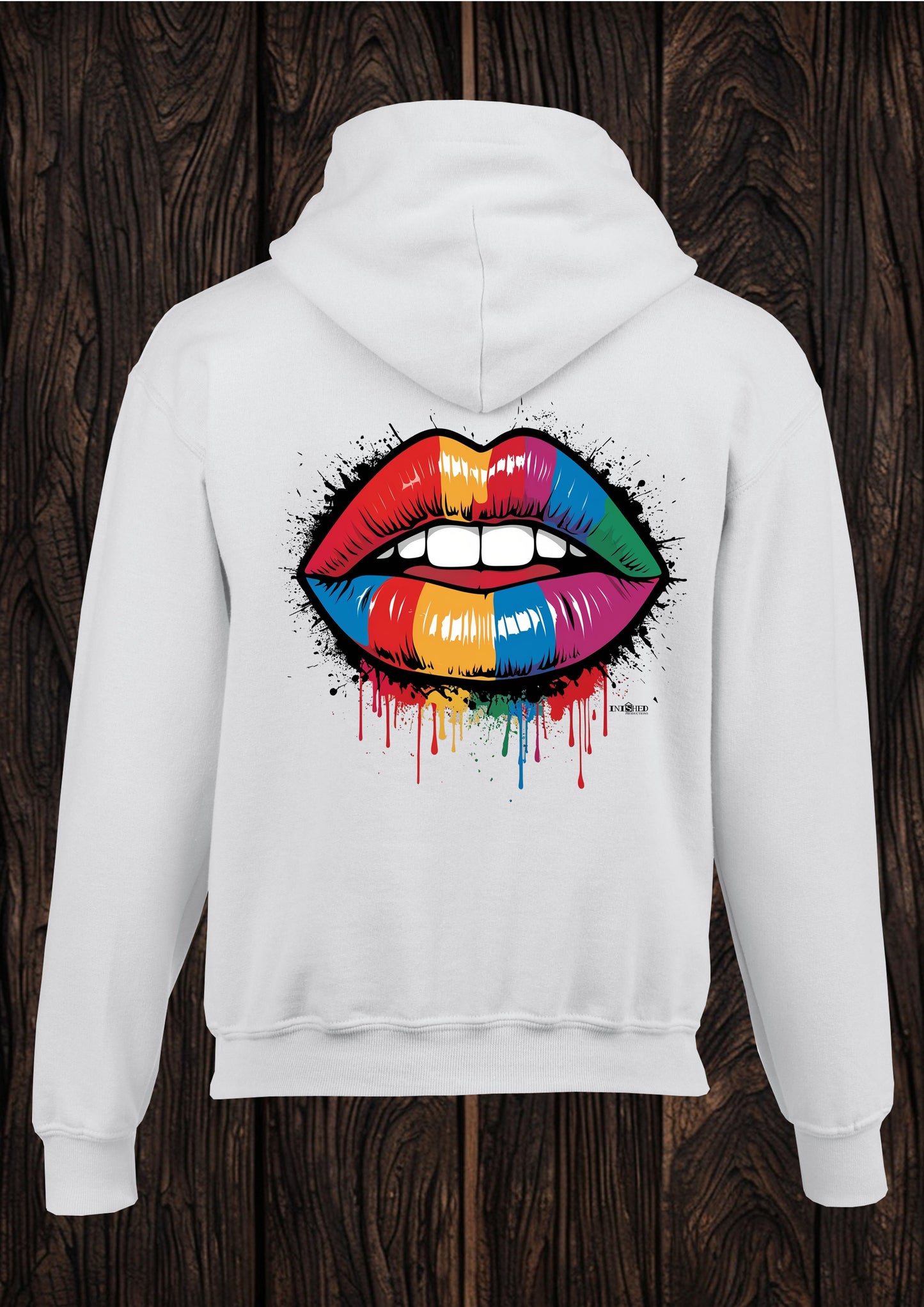 Rainbow lips unisex white hooded top 100