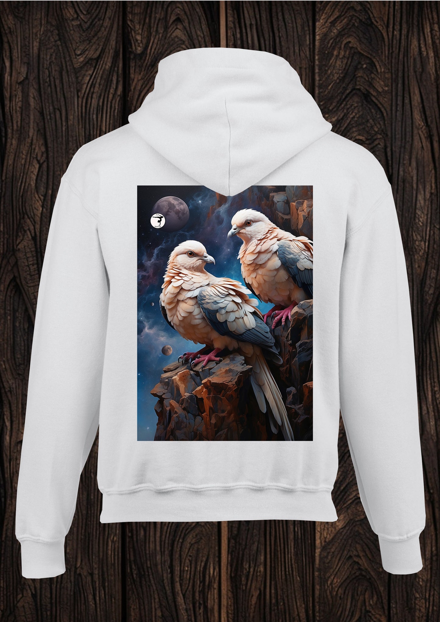 Just Matilda moon pigeon unisex white kids Hooded top 82