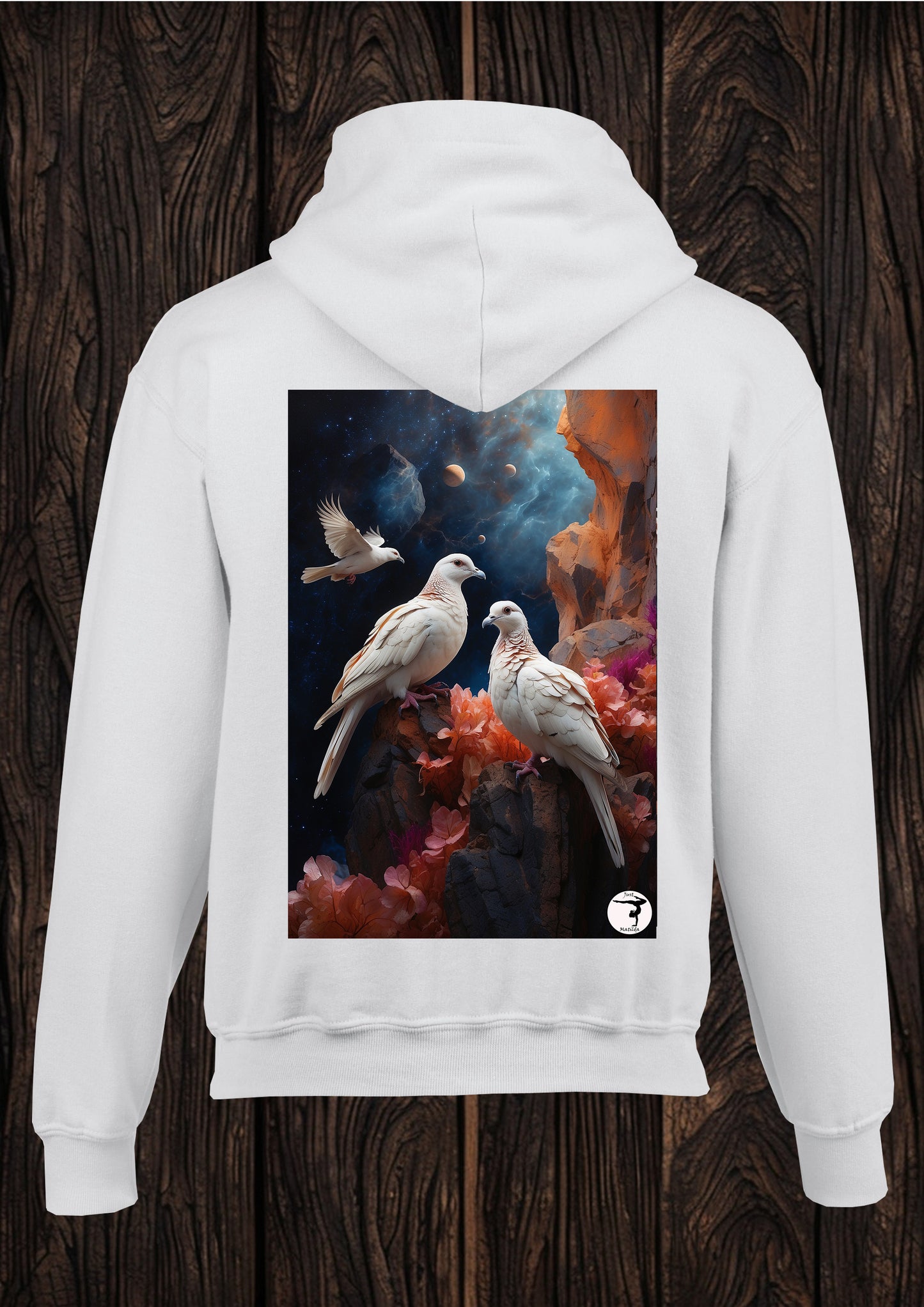Just Matilda moon pigeon unisex white kids Hooded top 83
