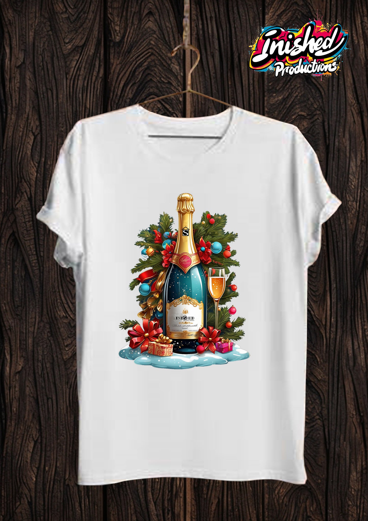 Christmas Bottle of Fizz Unisex white short sleeve t-shirt 150