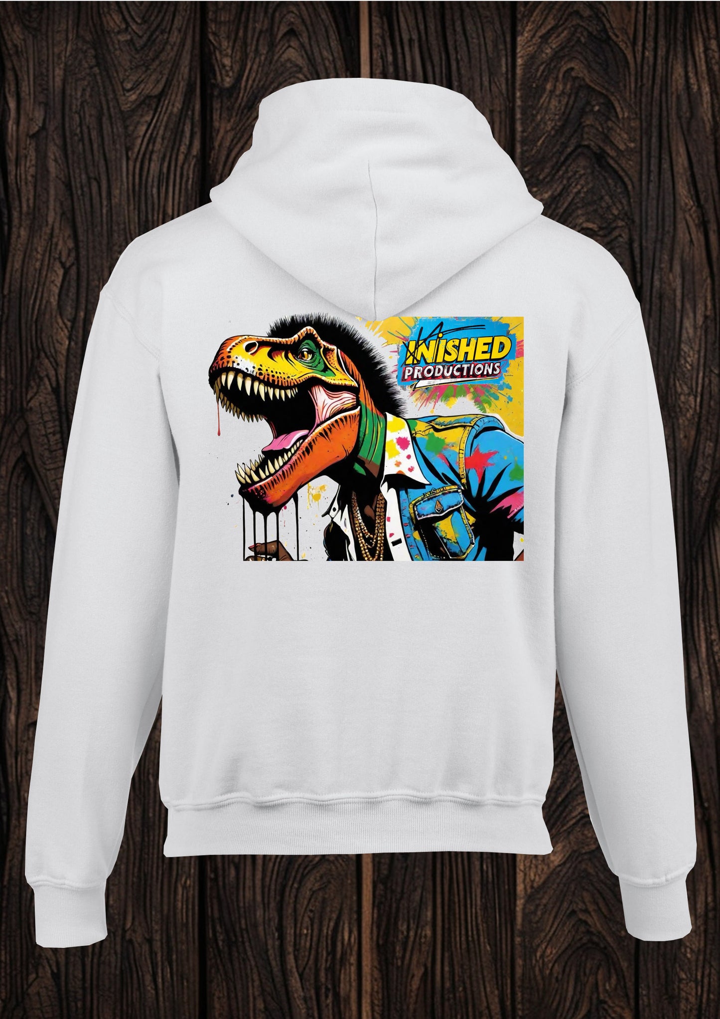 T-Rex graffiti unisex white hooded top 92