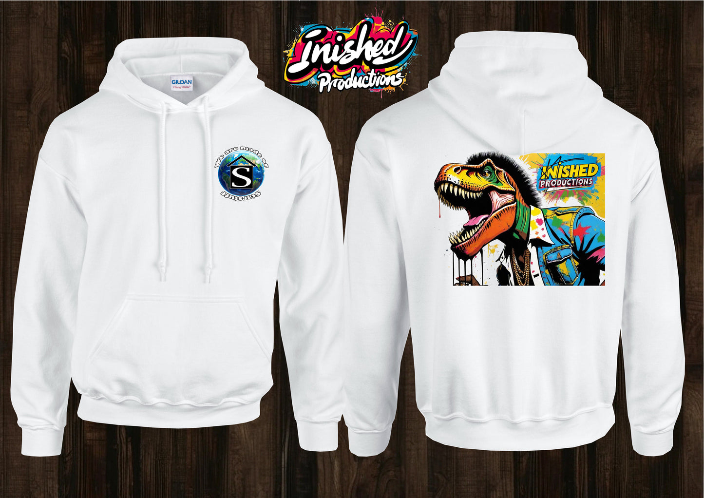 T-Rex graffiti unisex white hooded top 92