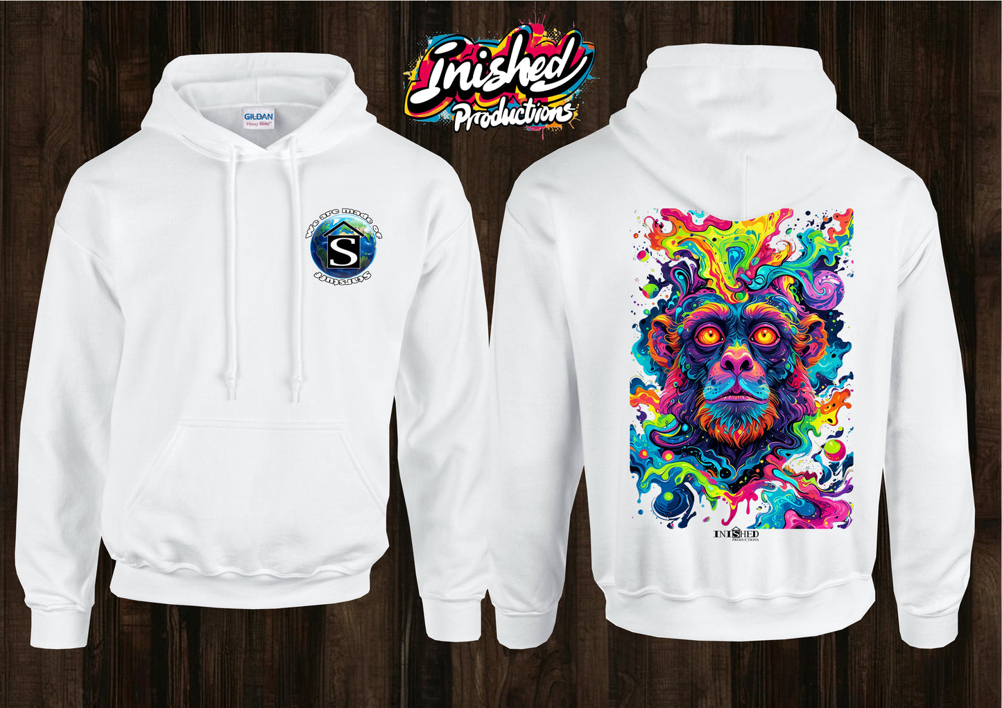 Baboon trip unisex white hooded top 132