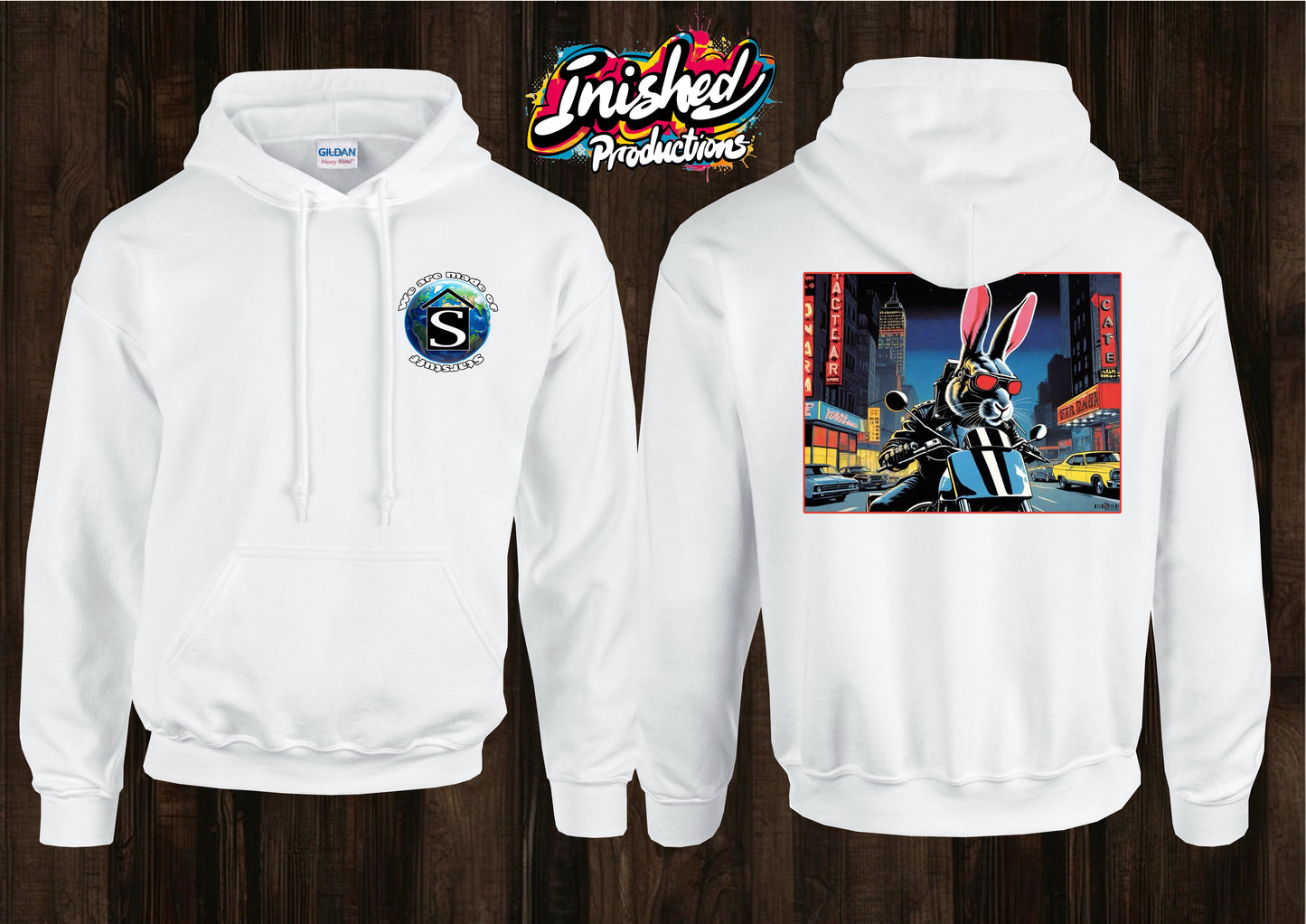Rabbit biker unisex white hooded top 101