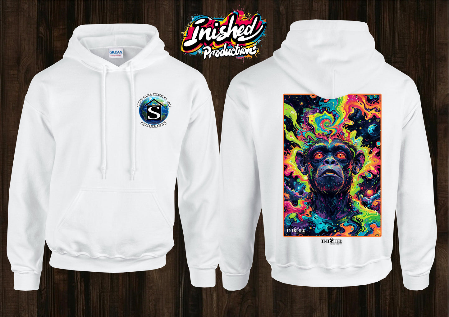 Chimp trip unisex white hooded top 133
