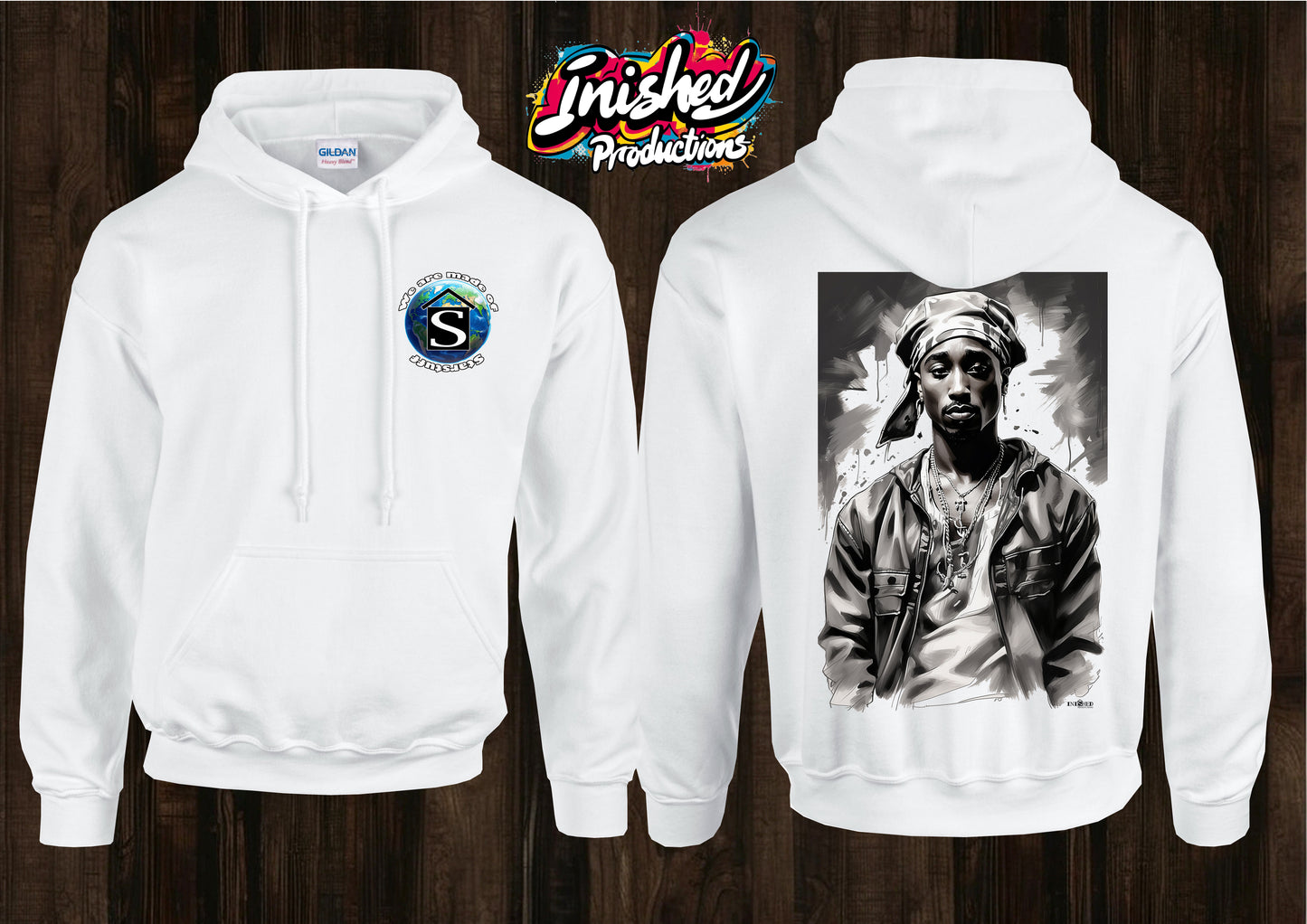 2 Pac black and white ghetto Adult unisex white hooded top 1