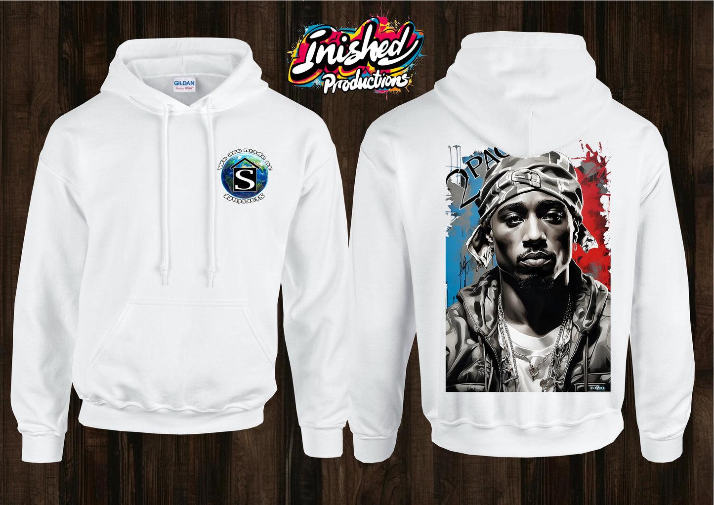 2 Pac Red and blue ghetto Adult unisex white hooded top 2