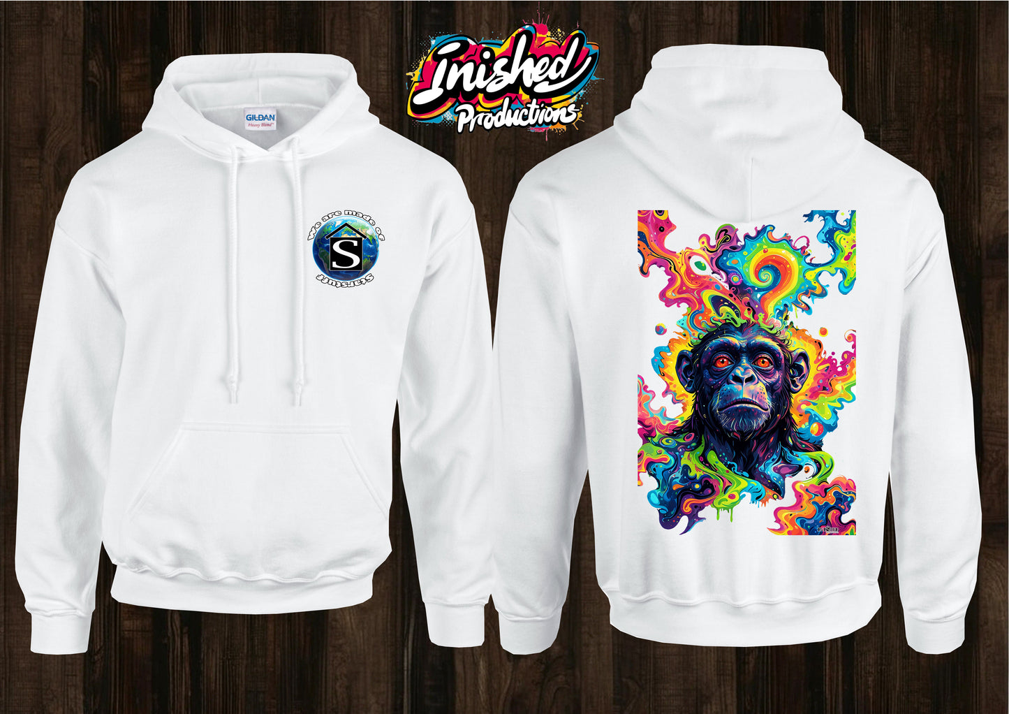 Chimp trip unisex white hooded top 134