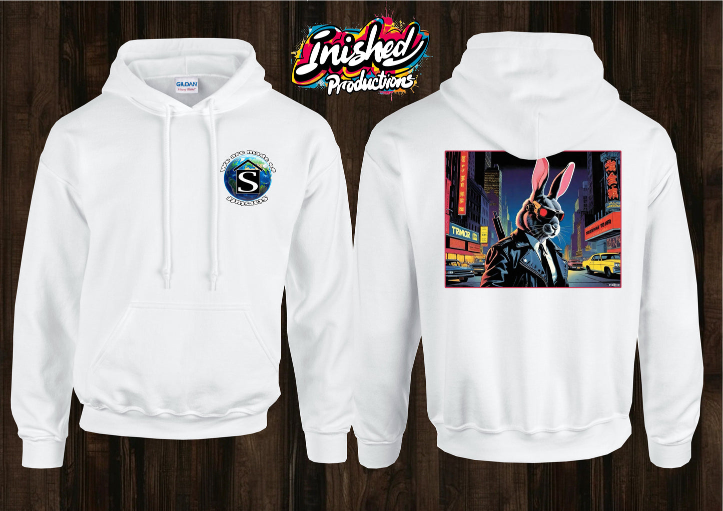 Rabbit terminator unisex white hooded top 103