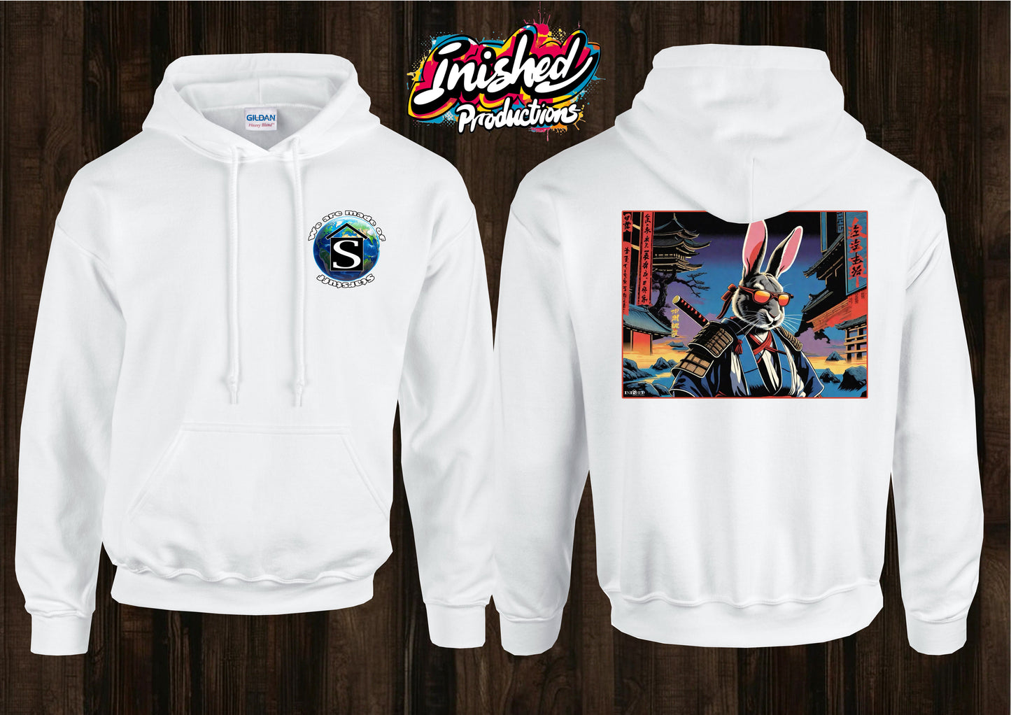 Rabbit ninja unisex white hooded top 104