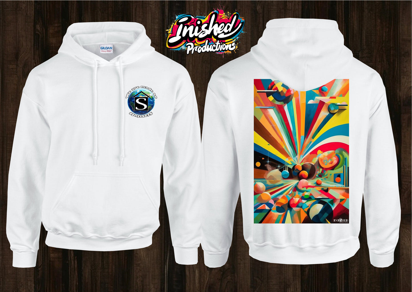 90s retro pattern Adult unisex white hooded top 3